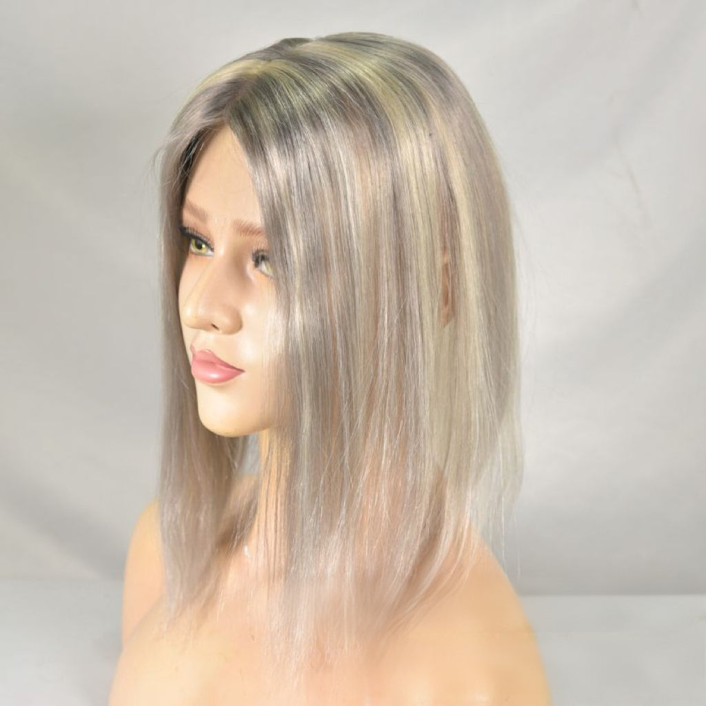 4x6" Mono PU Hair Topper for Women | 100% Real Human Hair | Hand-Tied Invisible Part | Small Knots, Natural Look | 12-14" Straight