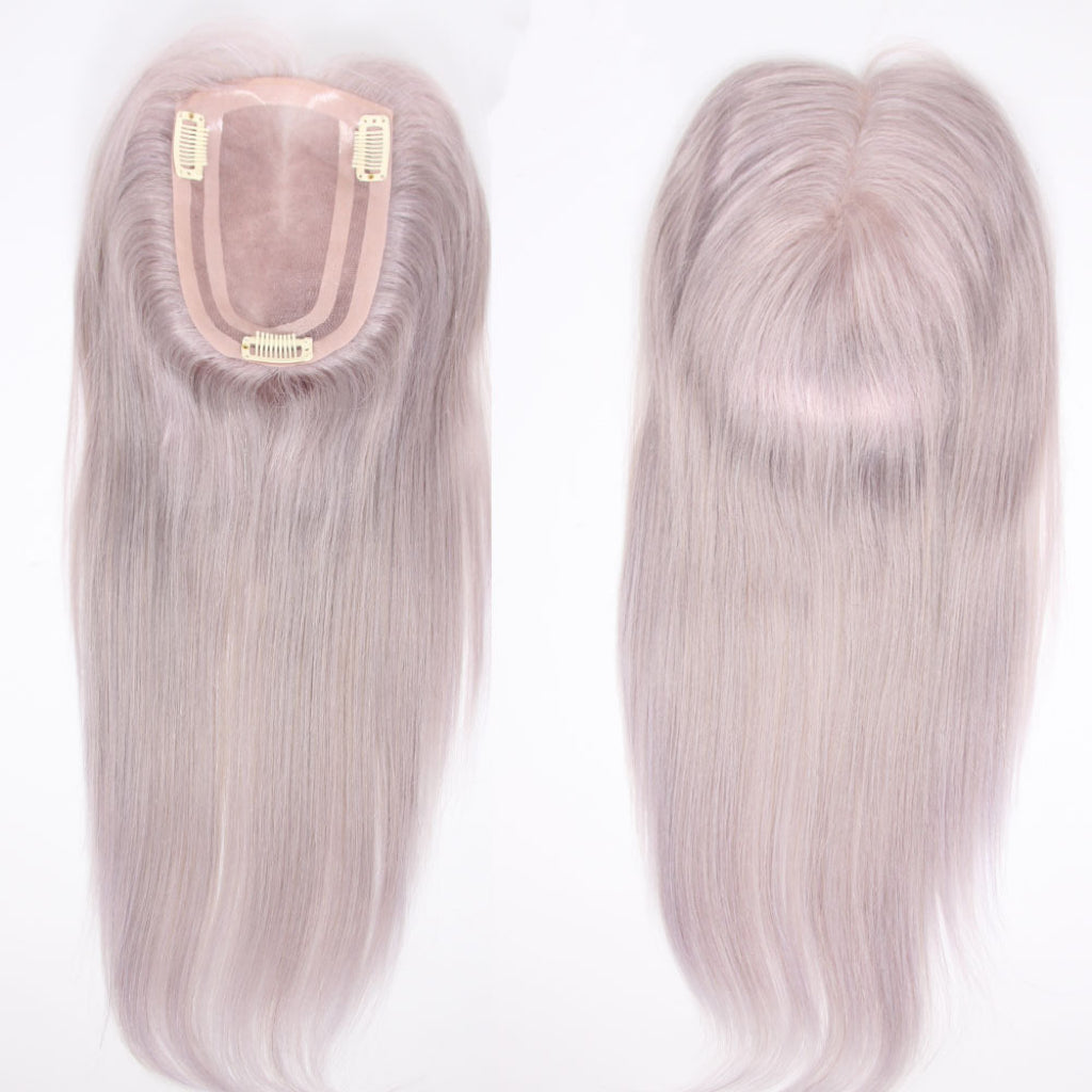 4x6" Mono PU Hair Topper for Women | 100% Real Human Hair | Hand-Tied Invisible Part | Small Knots, Natural Look | 12-14" Straight