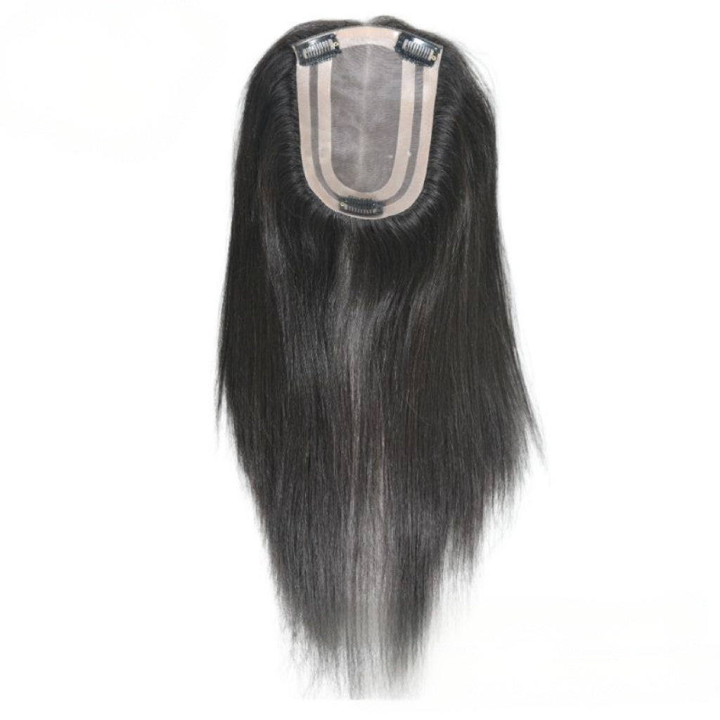 4x6" Mono PU Hair Topper for Women | 100% Real Human Hair | Hand-Tied Invisible Part | Small Knots, Natural Look | 12-14" Straight