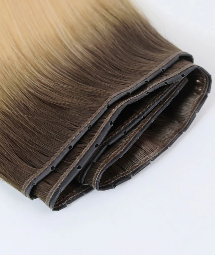 Rooted Beach Ash Blonde Butterfly Weft Hair Extensions – Premium Virgin Human Hair
