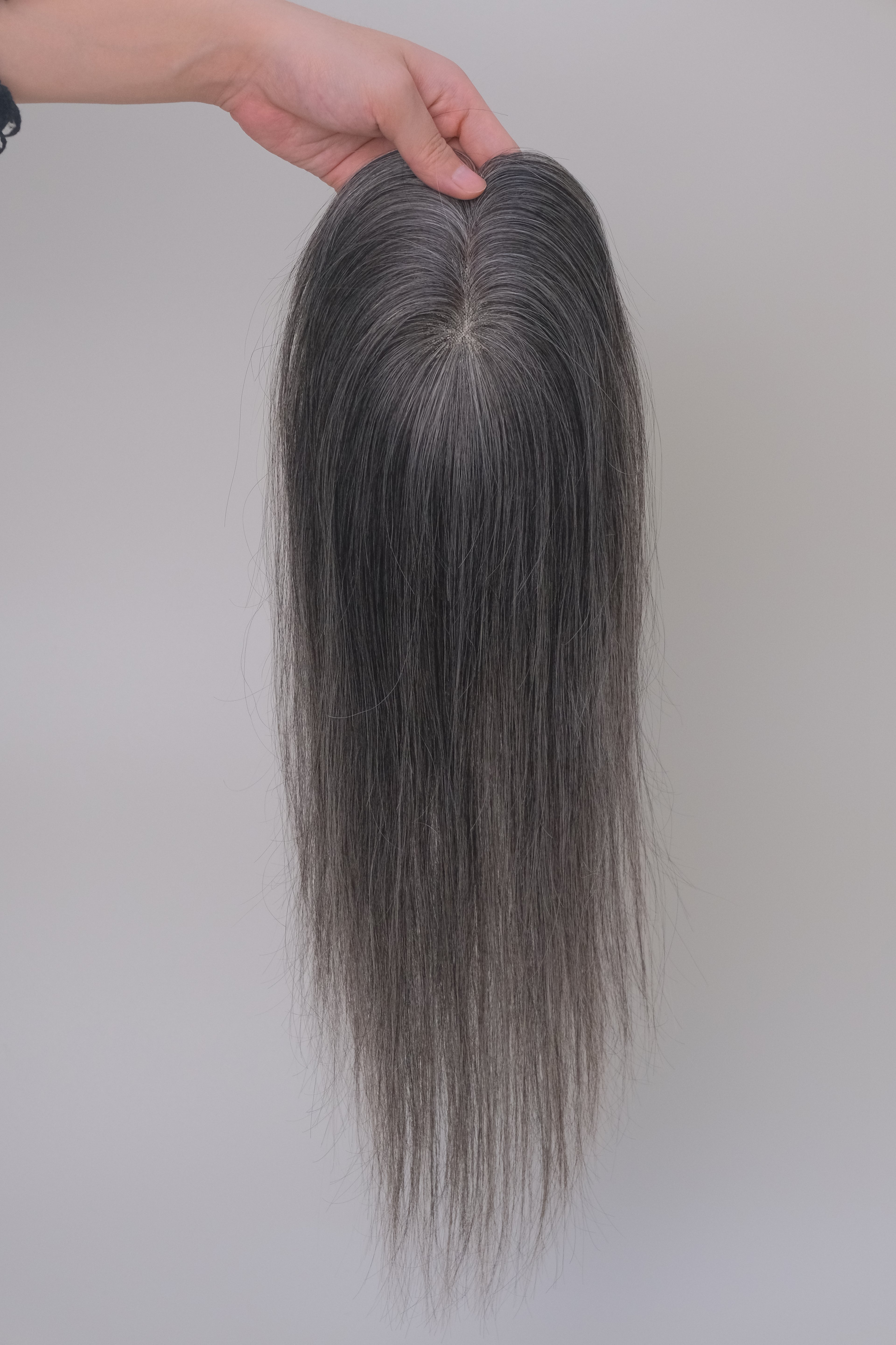 SilkCraft | 3×5″ Mono Top Hair Topper | Salt & Pepper Blend (40% White) | Brazilian Straight | 12″-18″