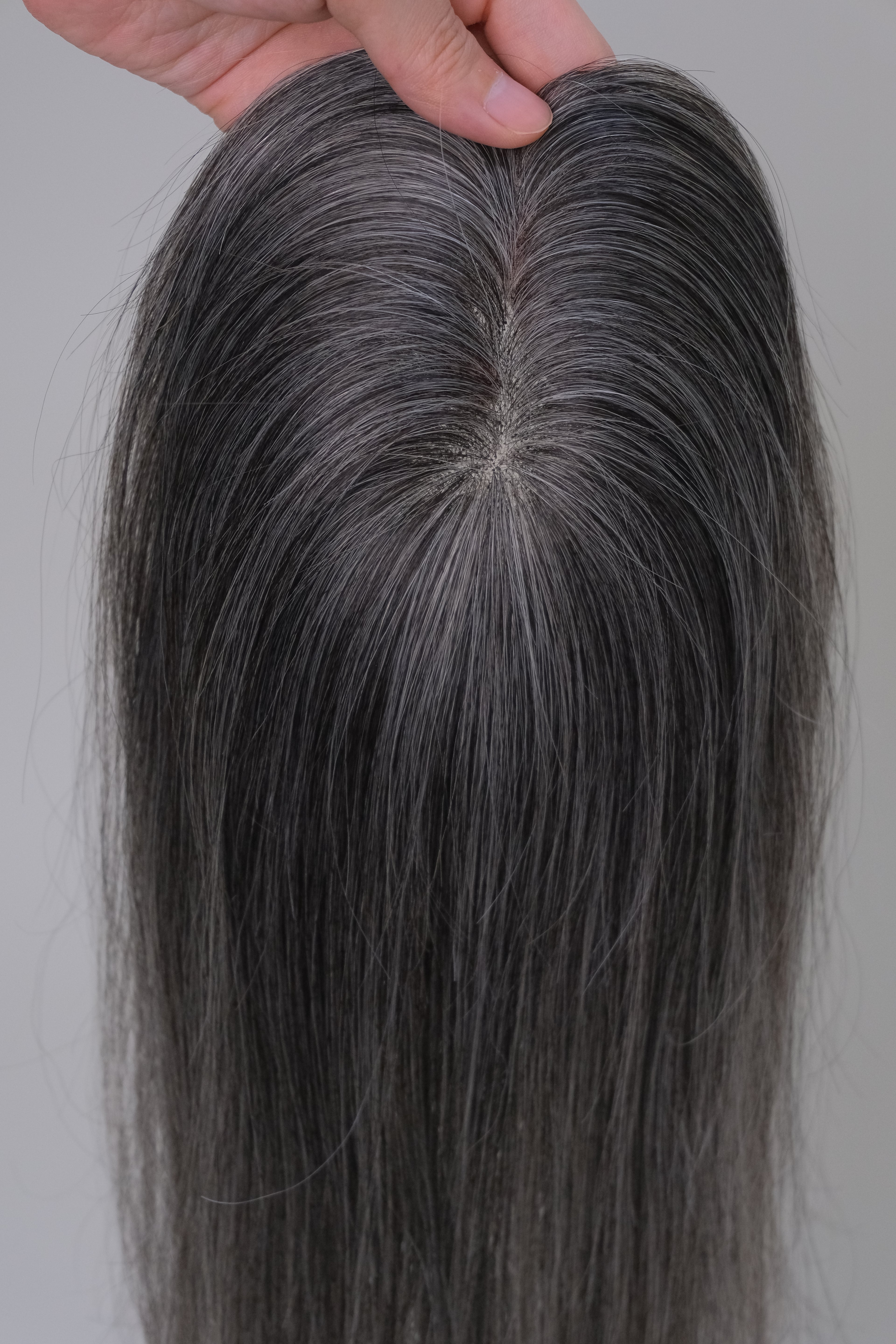 SilkCraft | 3×5″ Mono Top Hair Topper | Salt & Pepper Blend (40% White) | Brazilian Straight | 12″-18″