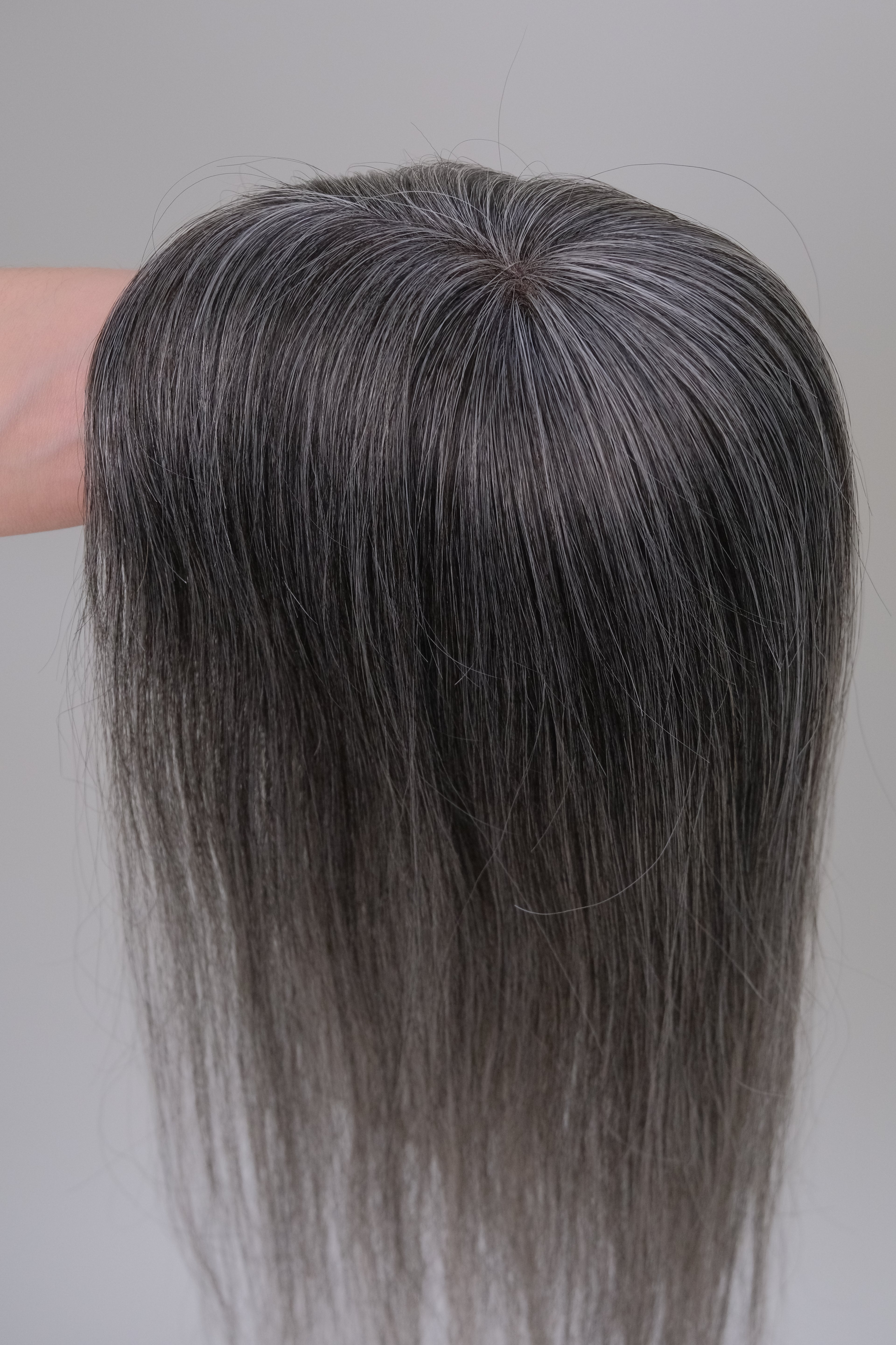 SilkCraft | 3×5″ Mono Top Hair Topper | Salt & Pepper Blend (40% White) | Brazilian Straight | 12″-18″