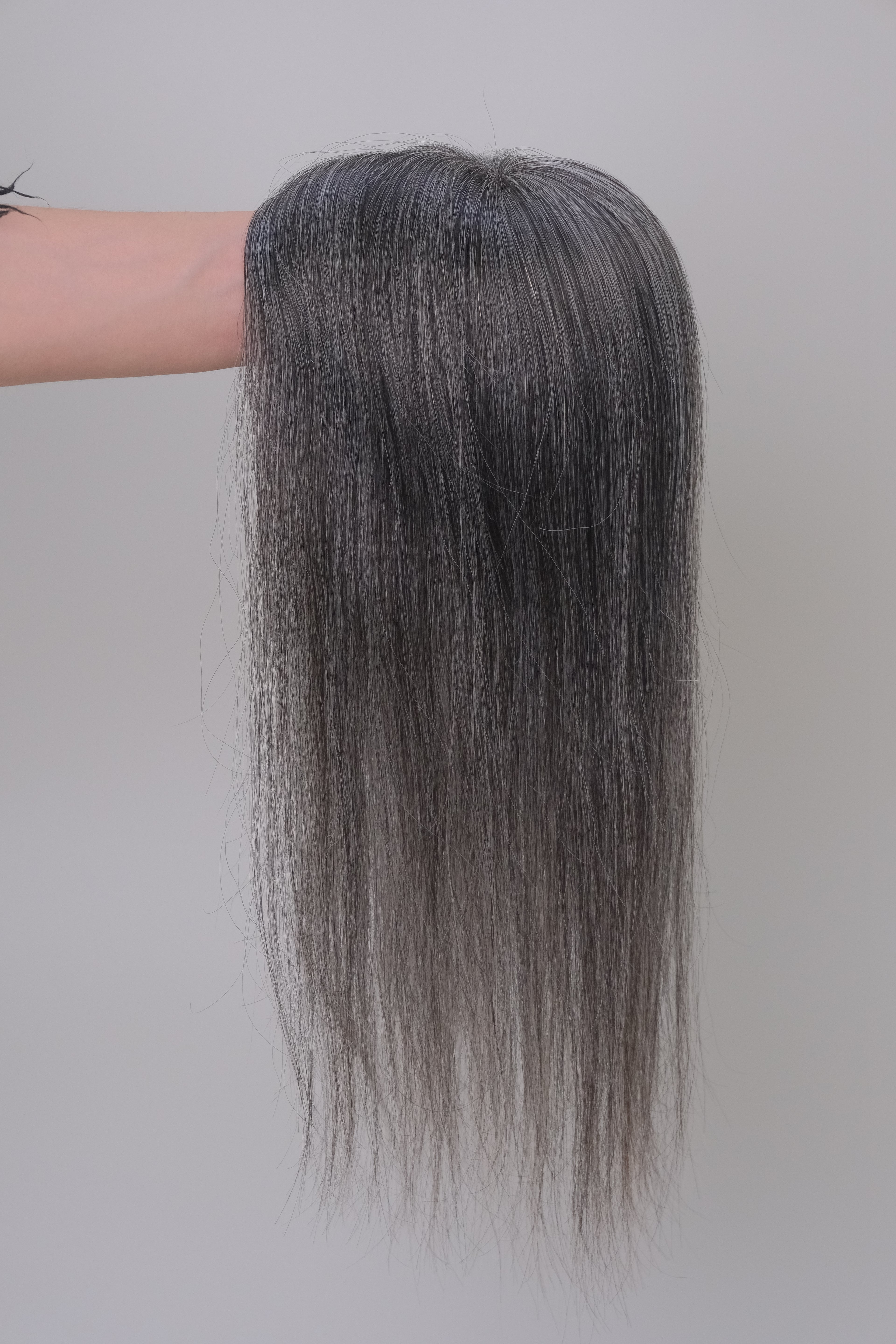 SilkCraft | 3×5″ Mono Top Hair Topper | Salt & Pepper Blend (40% White) | Brazilian Straight | 12″-18″