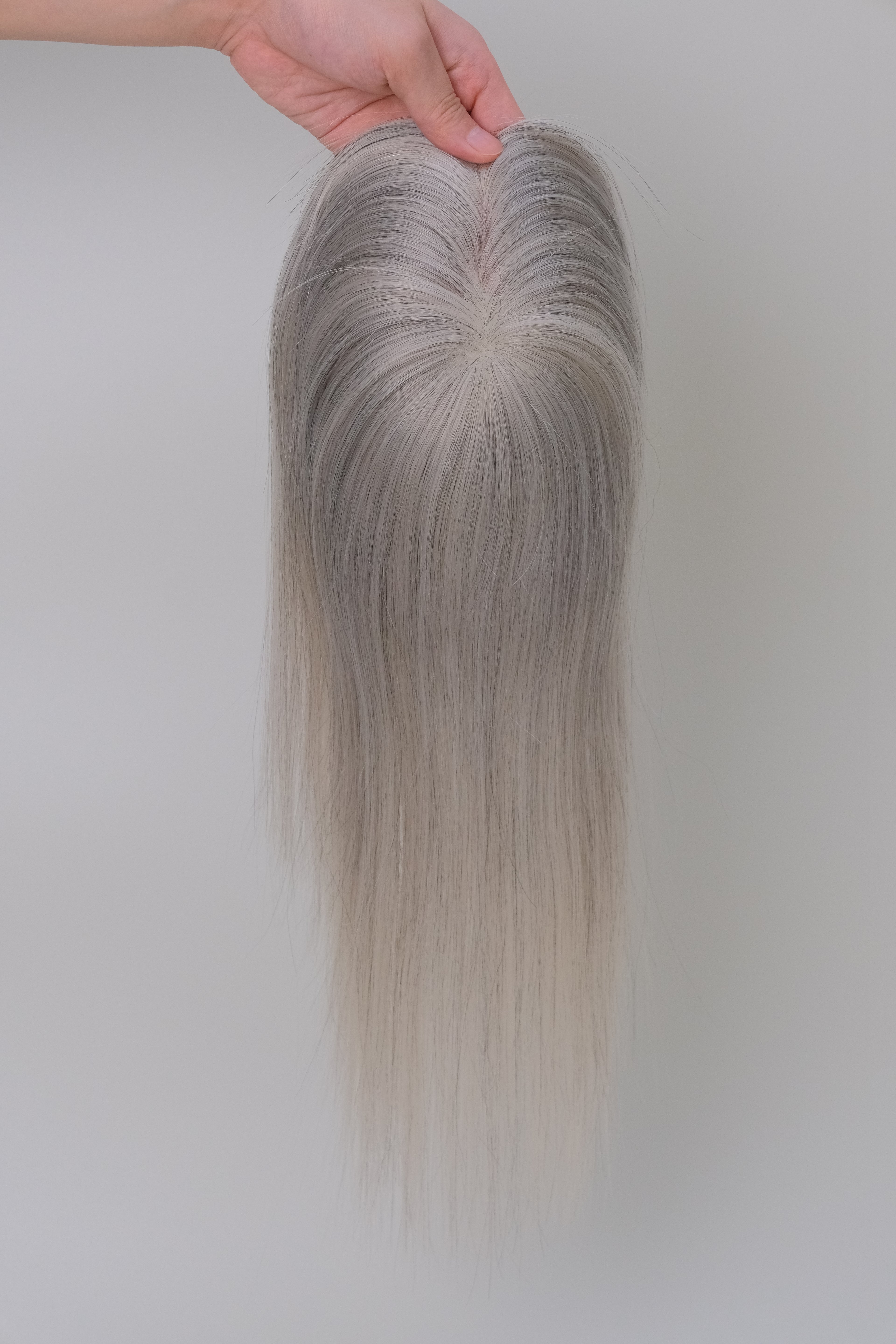 SilkCraft Wigs | 3×5″ Mono Top Hair Topper | Salt & Pepper Blend (90% White + 10% Black) | Brazilian Hair | 10″-14″ Straight