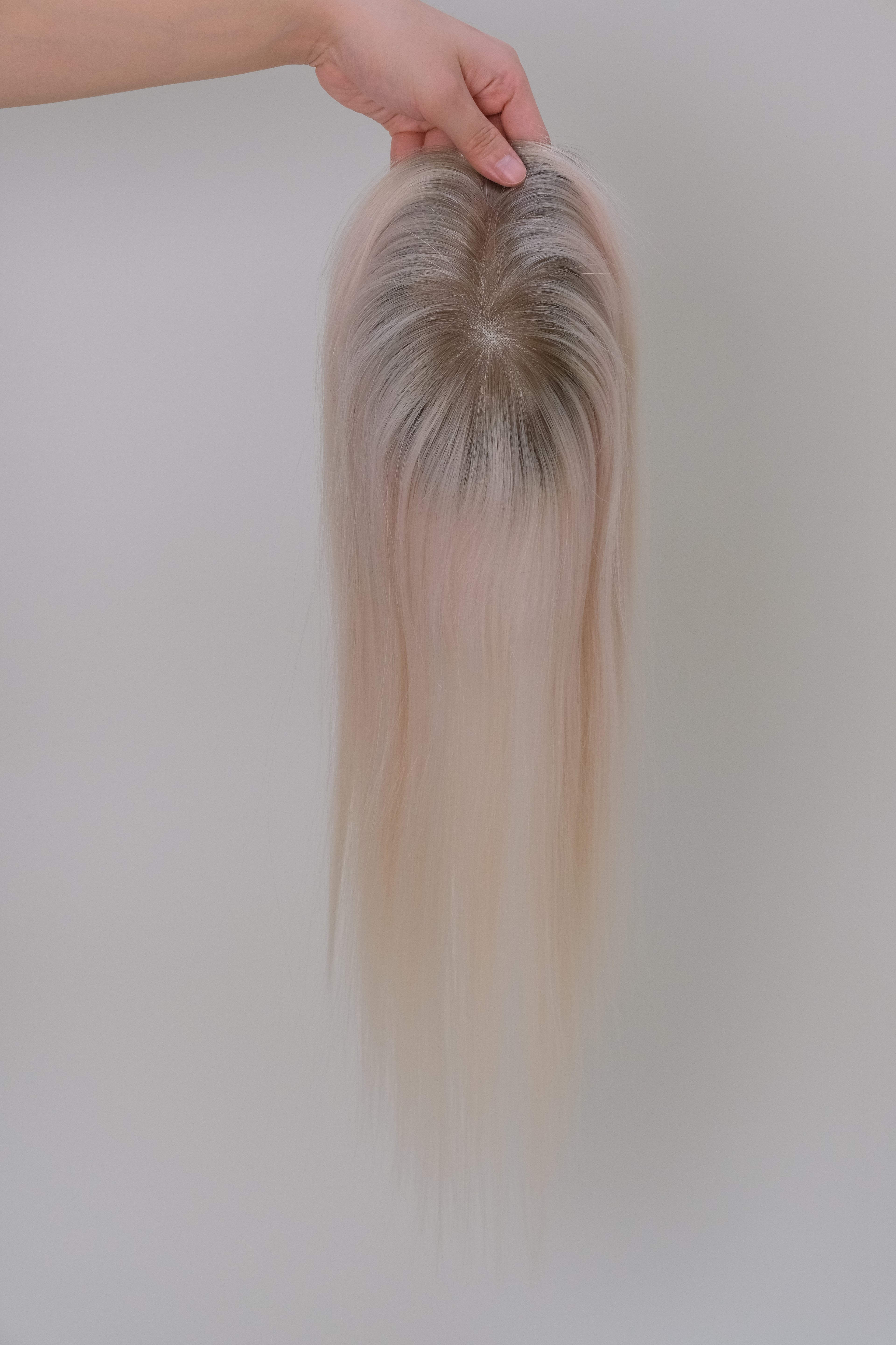 SilkCraft | 5.5″x6″ 3# Mesh Top Hair Topper | T7 Brown with Silver Root Fade | 12″-18″ Straight