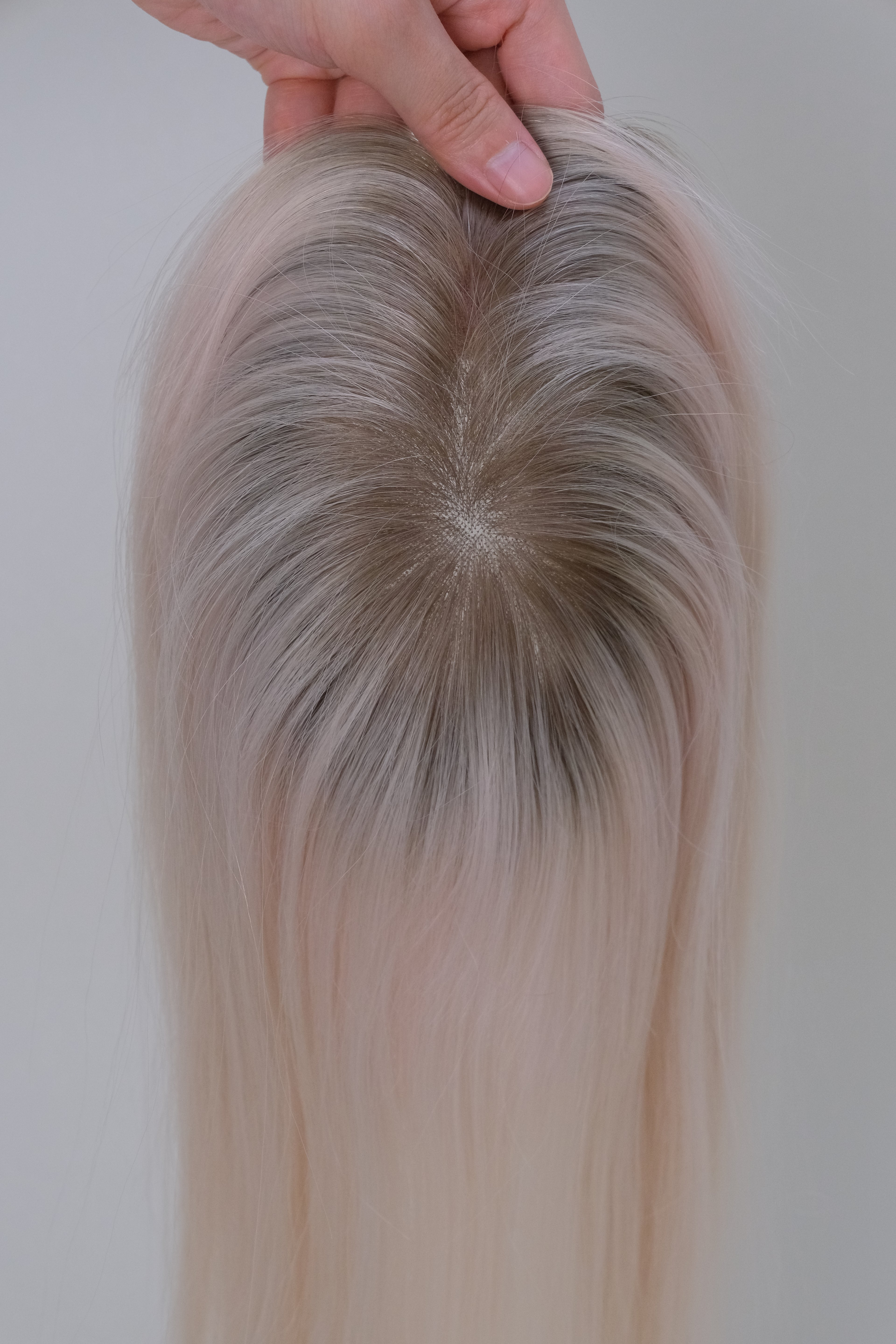 SilkCraft | 5.5″x6″ 3# Mesh Top Hair Topper | T7 Brown with Silver Root Fade | 12″-18″ Straight