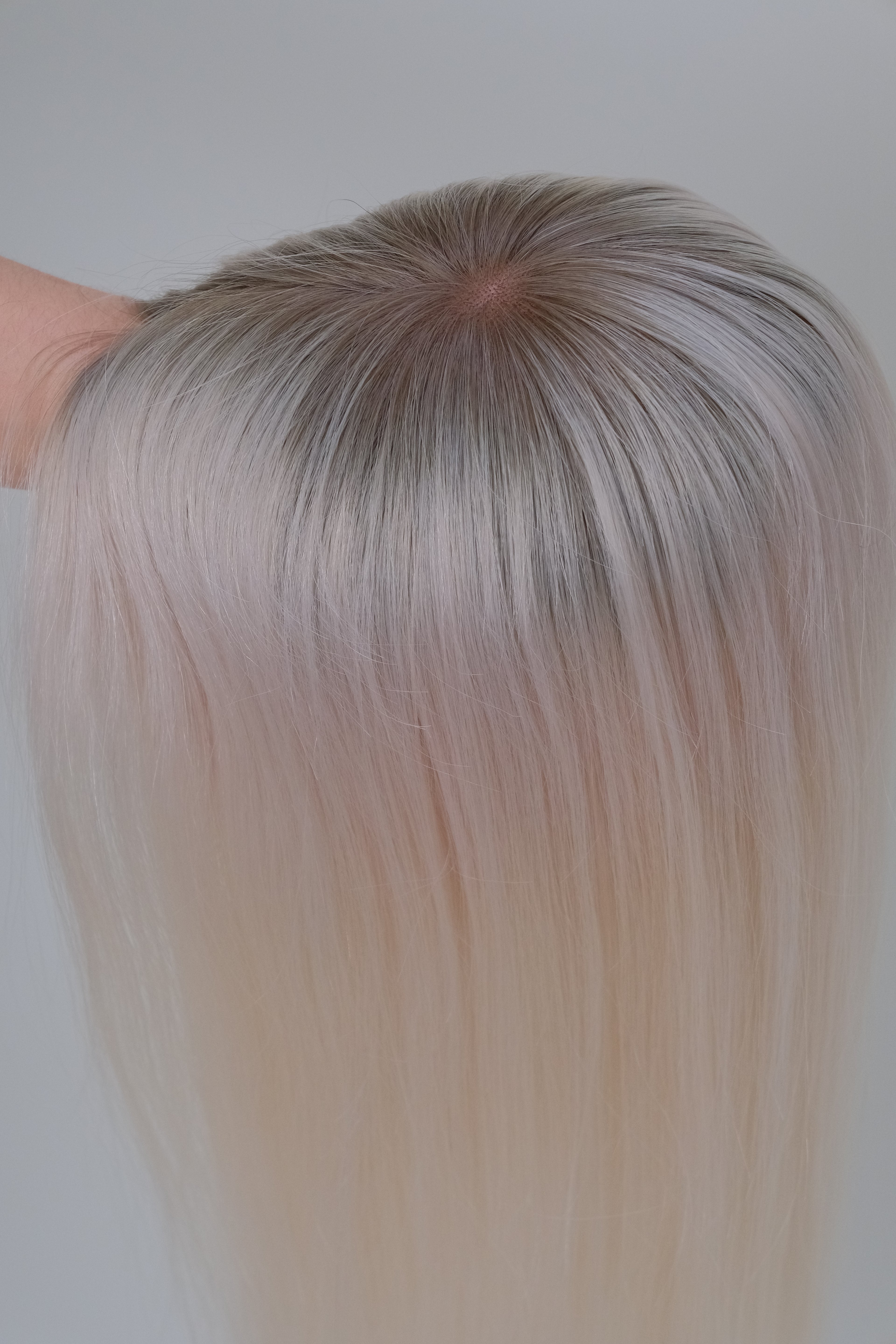 SilkCraft | 5.5″x6″ 3# Mesh Top Hair Topper | T7 Brown with Silver Root Fade | 12″-18″ Straight