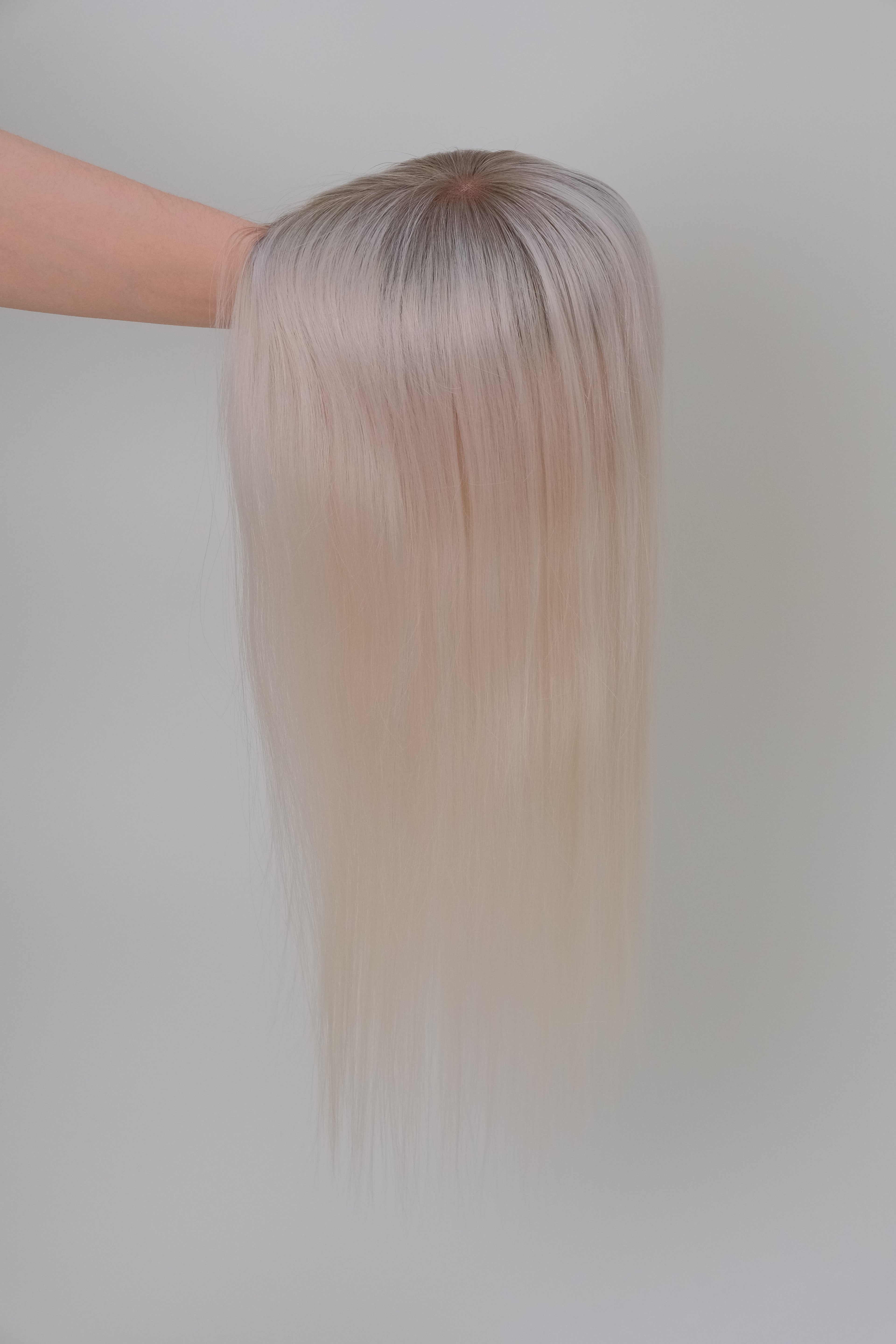 SilkCraft | 5.5″x6″ 3# Mesh Top Hair Topper | T7 Brown with Silver Root Fade | 12″-18″ Straight