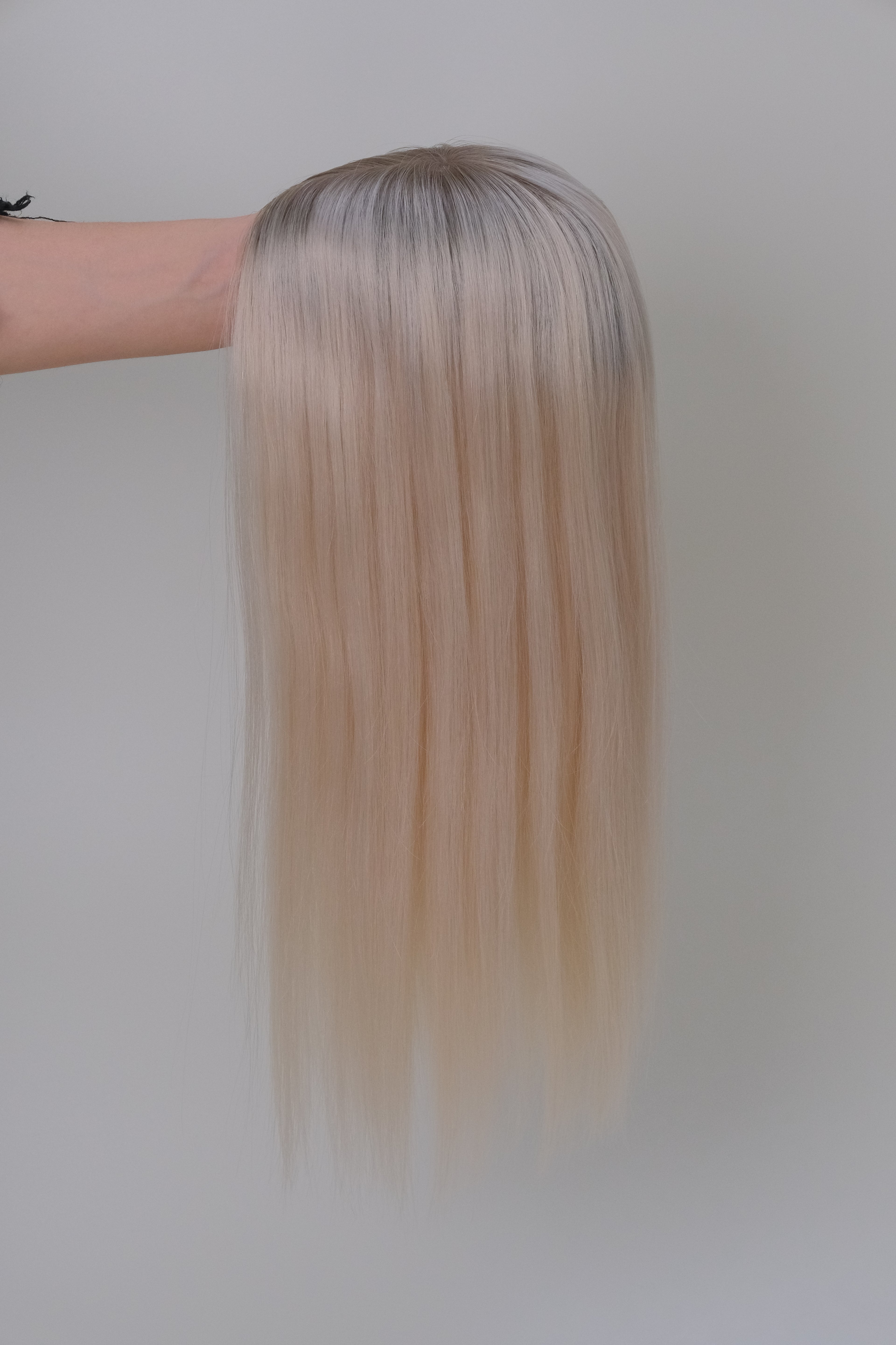 SilkCraft | Large 8″x8″ Hair Topper with 4″x4″ Injection Mono Top | T17 Brown to White Root Fade | 12″-16″ Straight