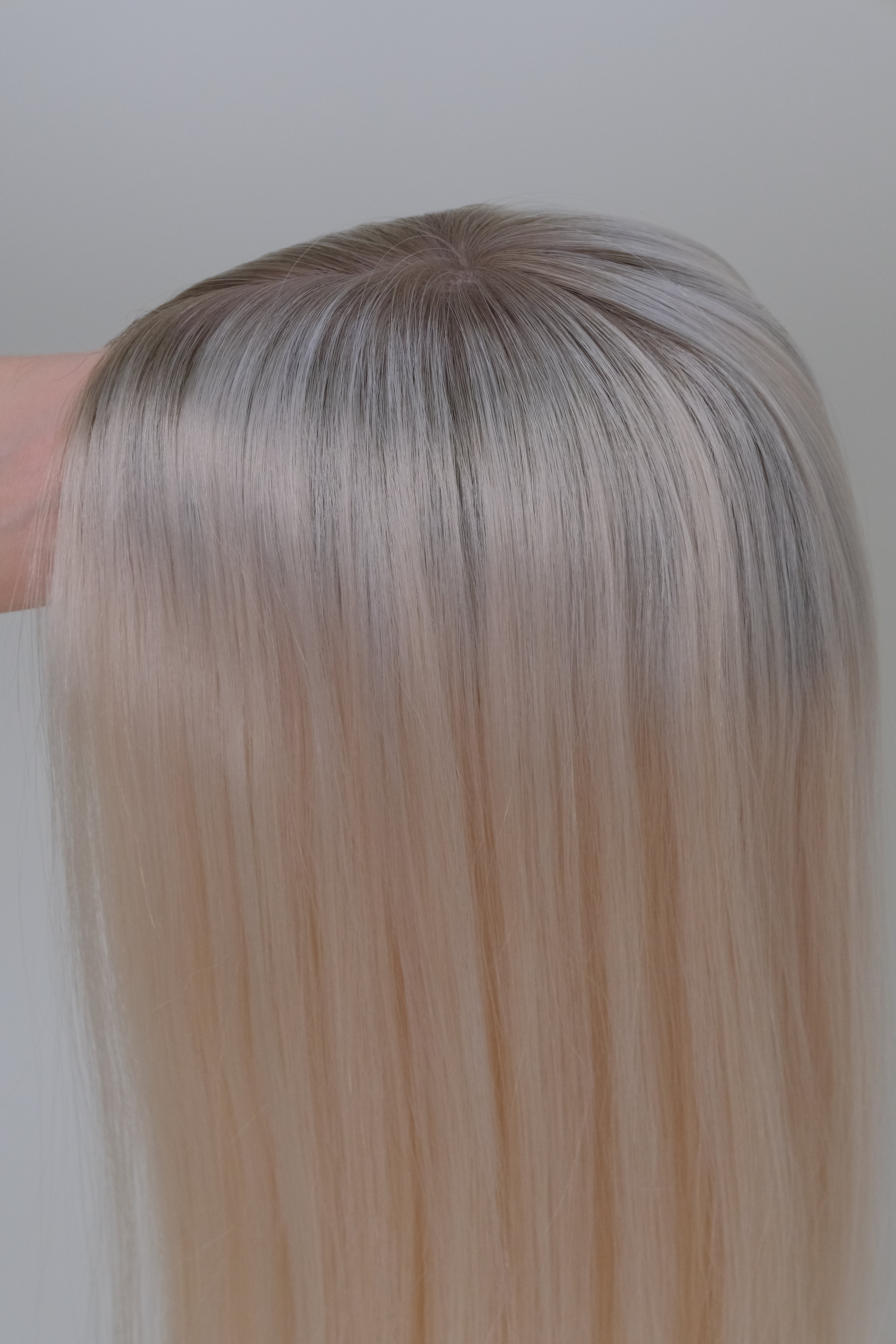 SilkCraft | Large 8″x8″ Hair Topper with 4″x4″ Injection Mono Top | T17 Brown to White Root Fade | 12″-16″ Straight