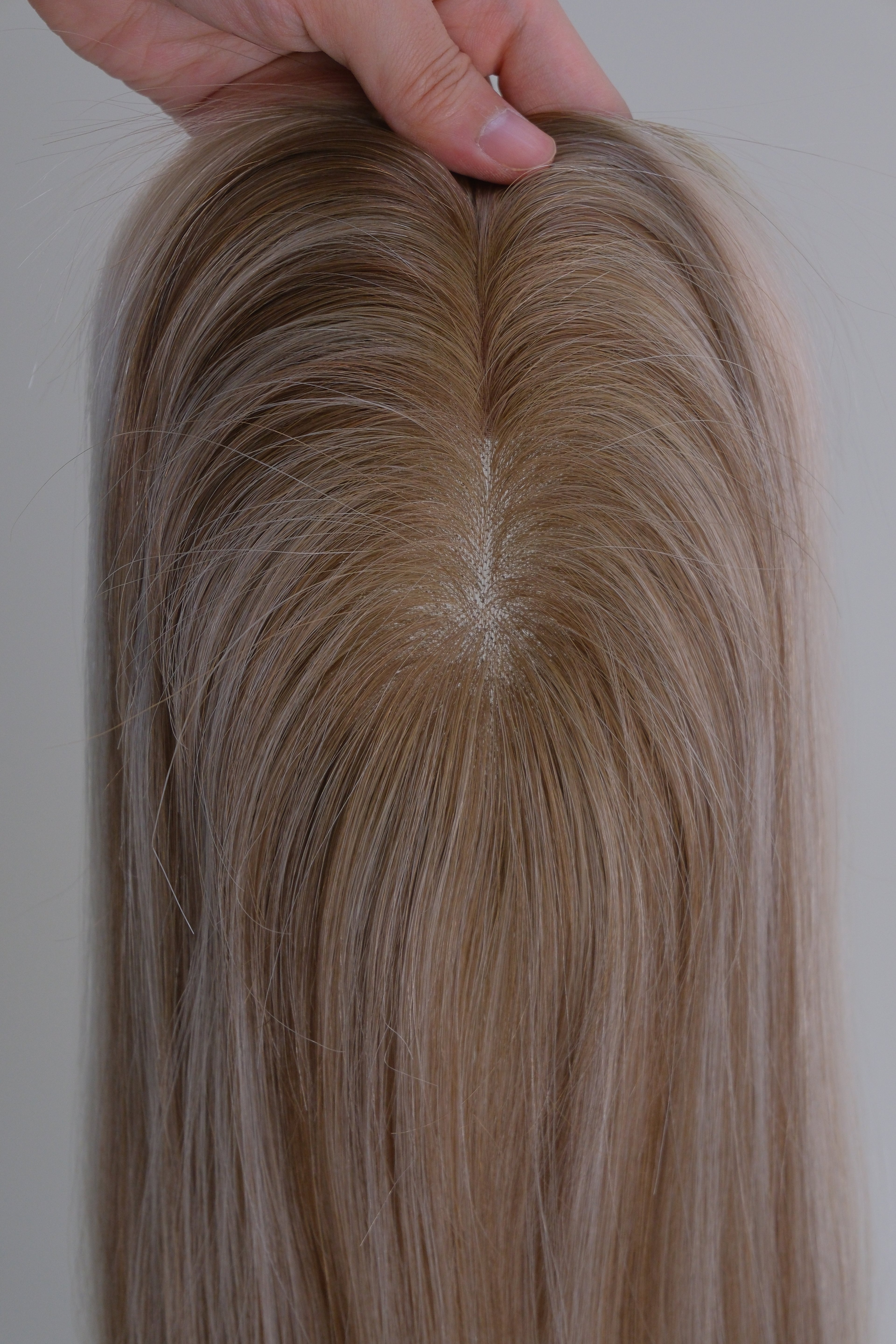 SilkCraft | 5.5″x6″ Iono Top Hair Topper | Ash Brown & Gray Blend | 100% Human Hair | 12″-16″ Straight