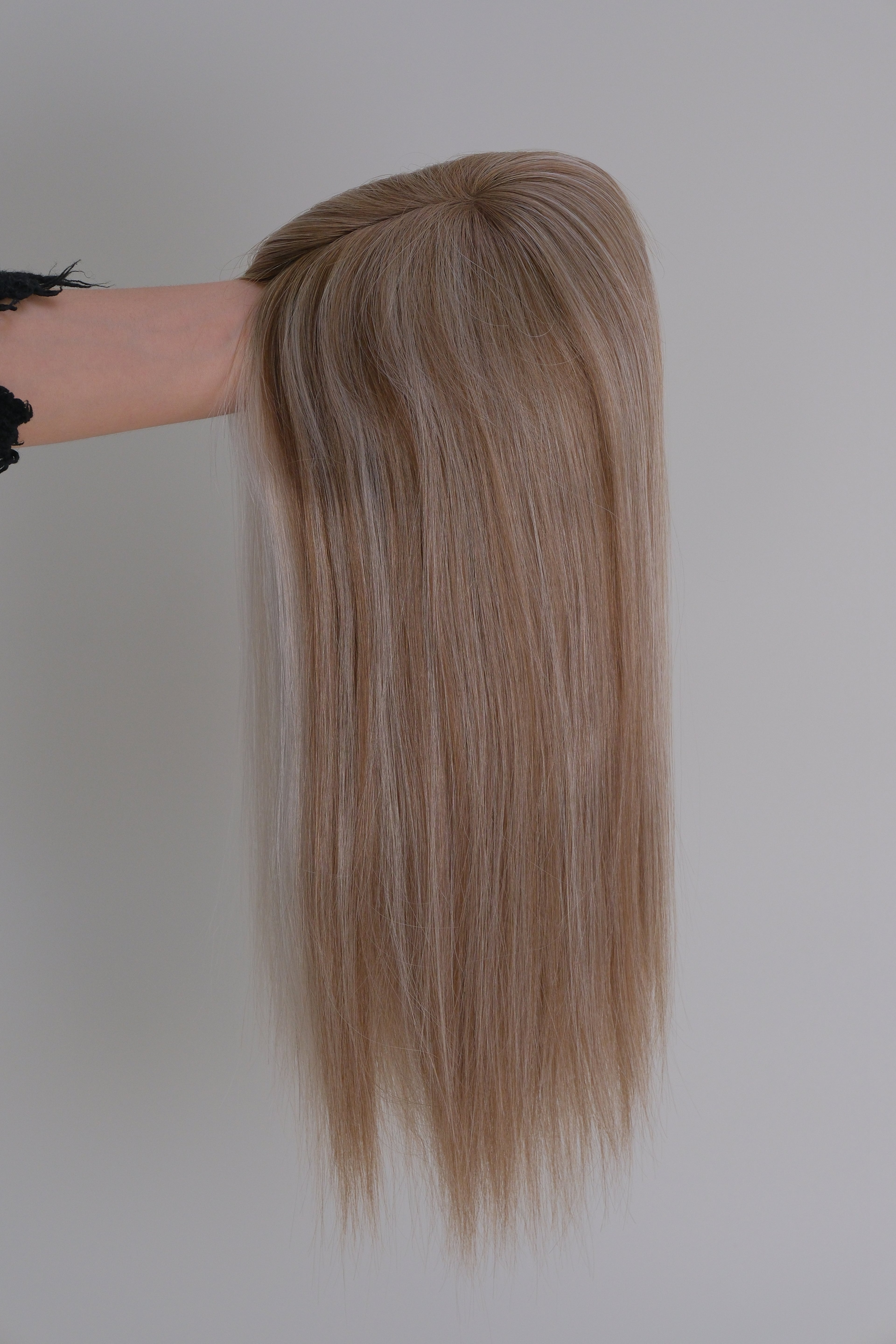 SilkCraft | 5.5″x6″ Iono Top Hair Topper | Ash Brown & Gray Blend | 100% Human Hair | 12″-16″ Straight