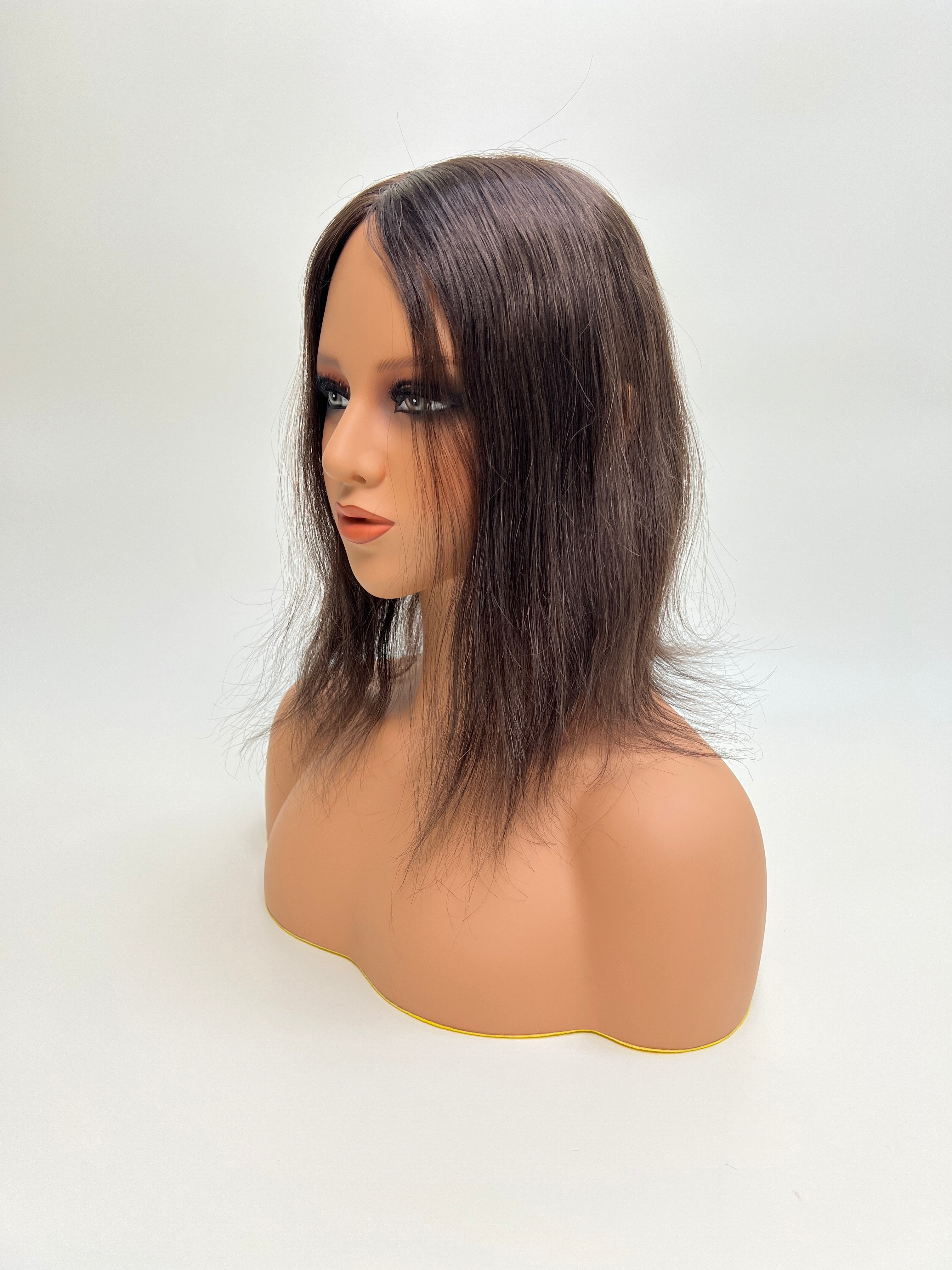 4x6" Mono PU Hair Topper for Women | 100% Real Human Hair | Hand-Tied Invisible Part | Small Knots, Natural Look | 12-14" Straight
