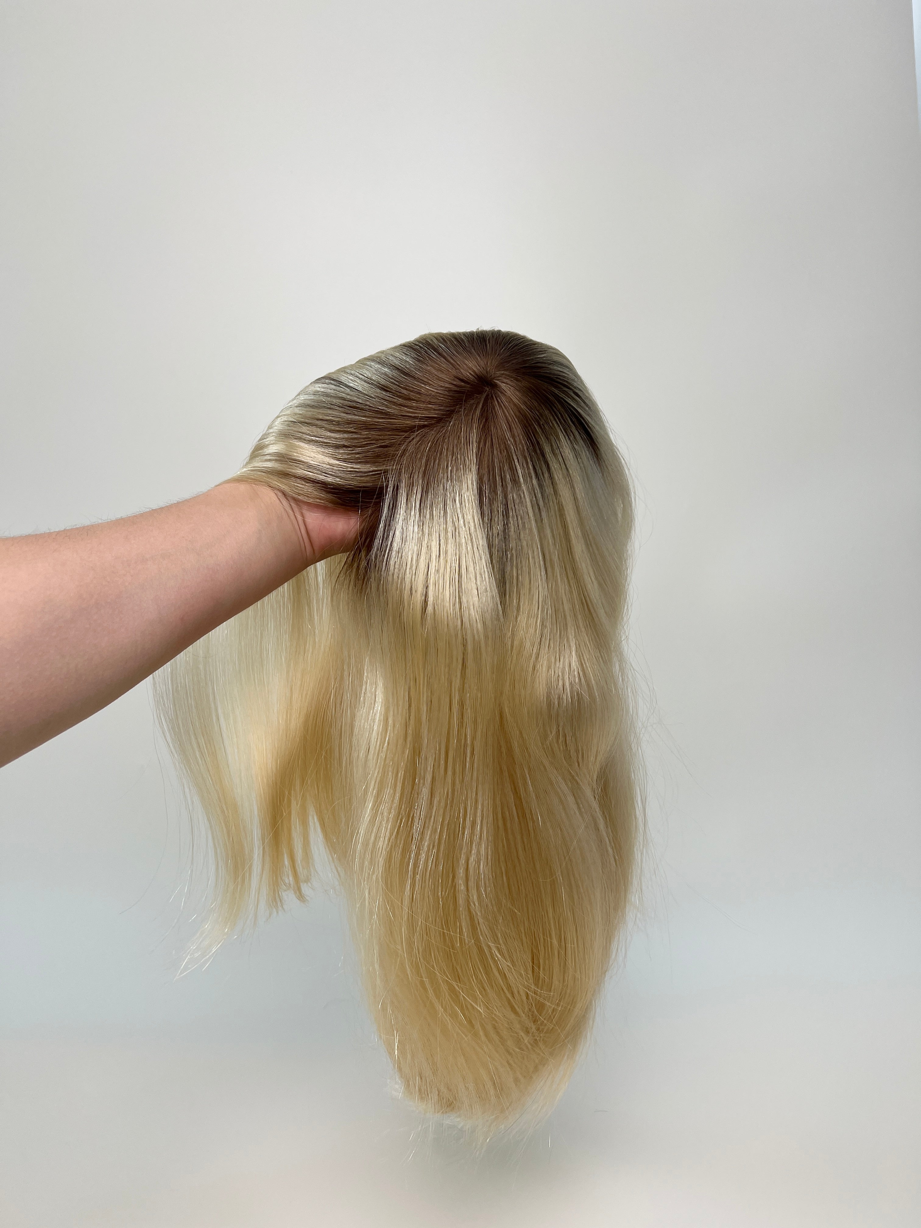 Needle-Injected PU Hair Topper | 100% Human Hair | Hand-Tied Realism | Medium-Length (14″-16″) | Heat Safe