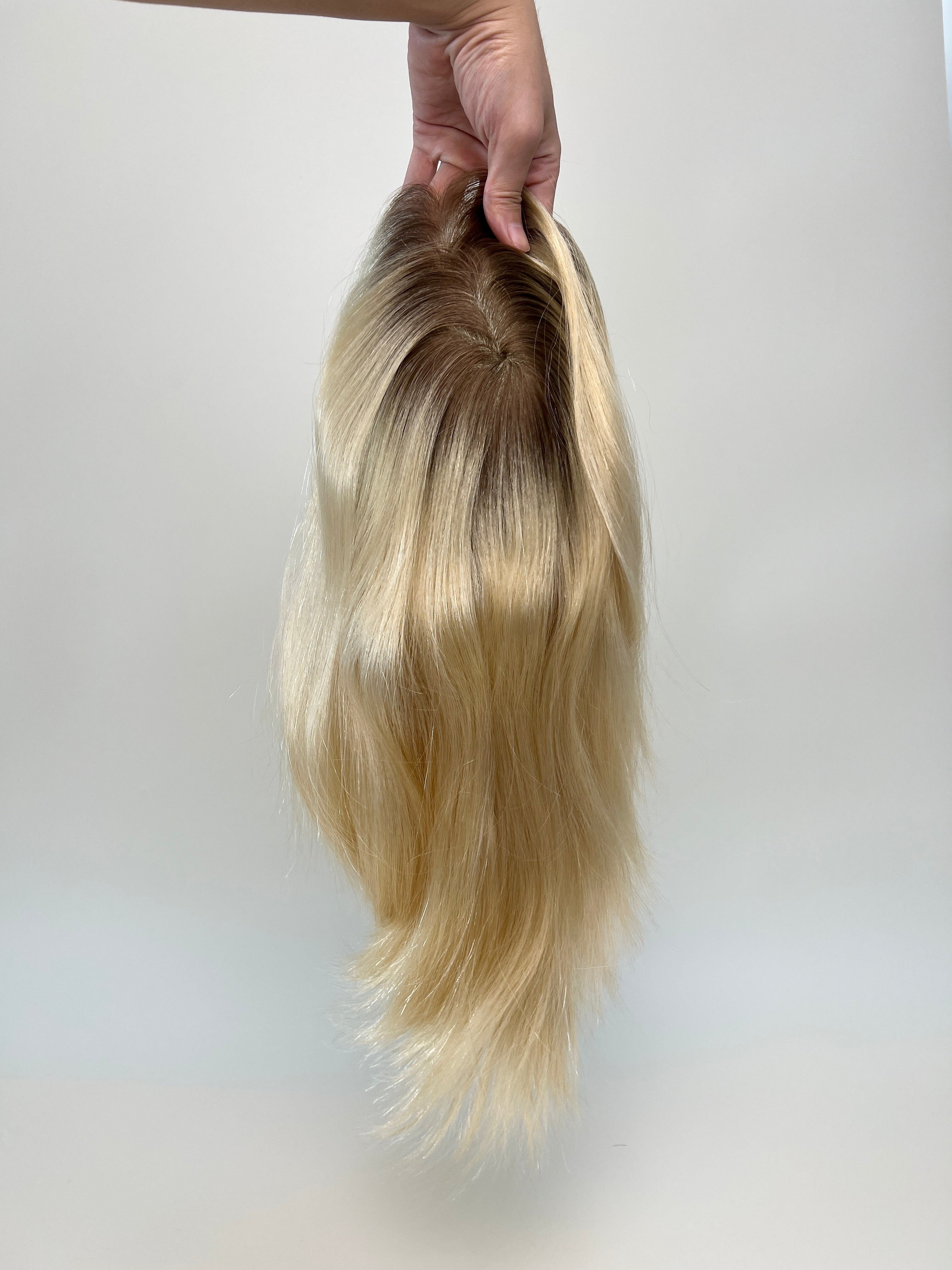 Needle-Injected PU Hair Topper | 100% Human Hair | Hand-Tied Realism | Medium-Length (14″-16″) | Heat Safe