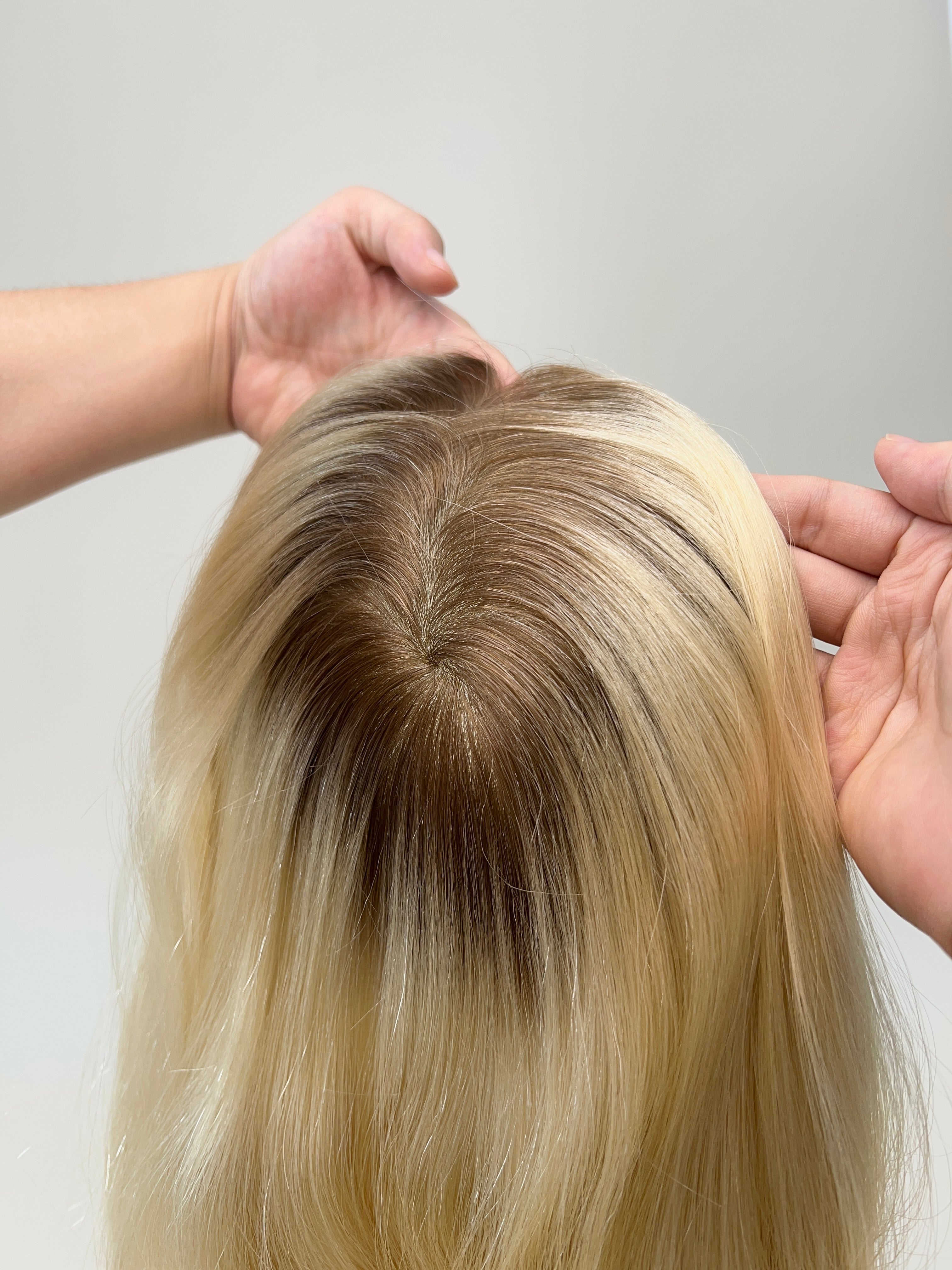 Needle-Injected PU Hair Topper | 100% Human Hair | Hand-Tied Realism | Medium-Length (14″-16″) | Heat Safe