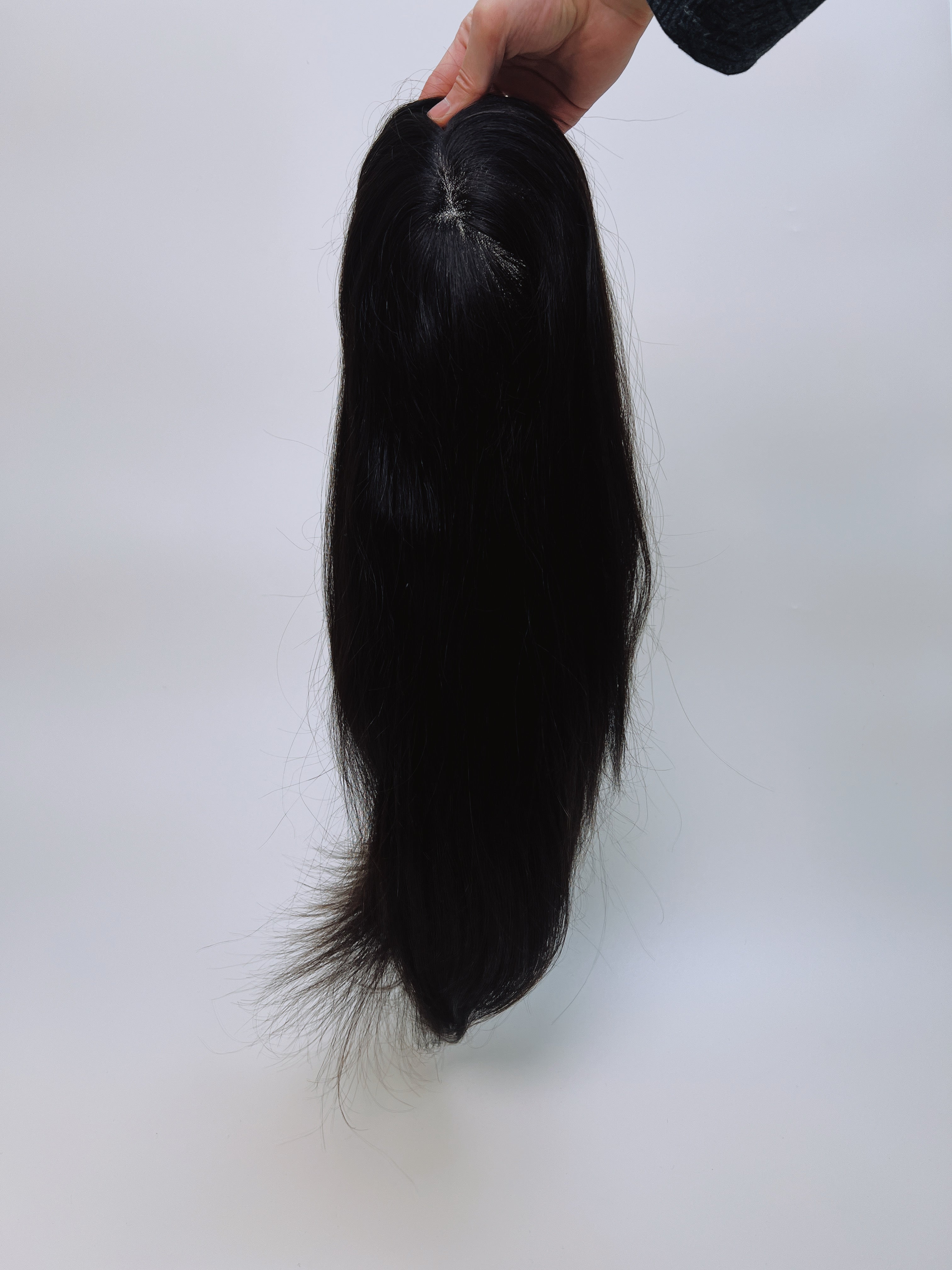 SilkCraftWigs TP67 | 16″ Natural Straight Hair Topper | Full Hand-Tied | Burmese Hair | 130% Density | 6″x8″ 7″x9″ 8″x10″ Sizes