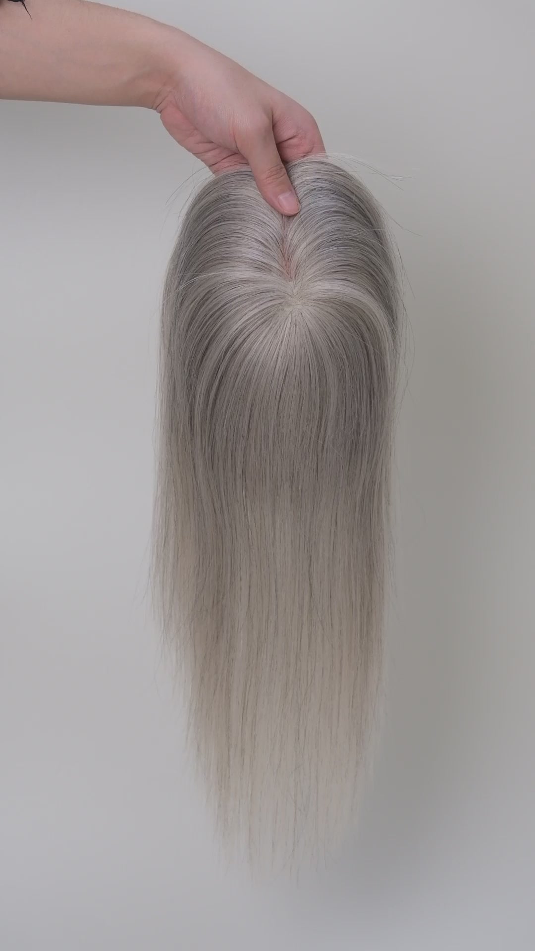 SilkCraft Wigs | 3×5″ Mono Top Hair Topper | Salt & Pepper Blend (90% White + 10% Black) | Brazilian Hair | 10″-14″ Straight