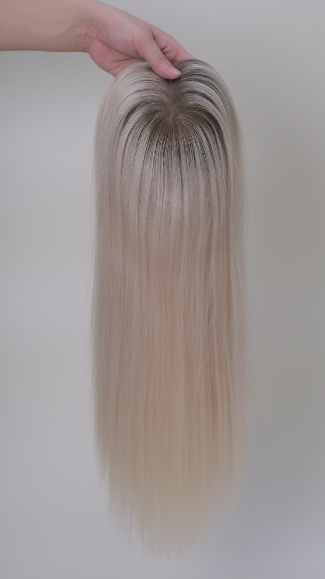 SilkCraft | Large 8″x8″ Hair Topper with 4″x4″ Injection Mono Top | T17 Brown to White Root Fade | 12″-16″ Straight