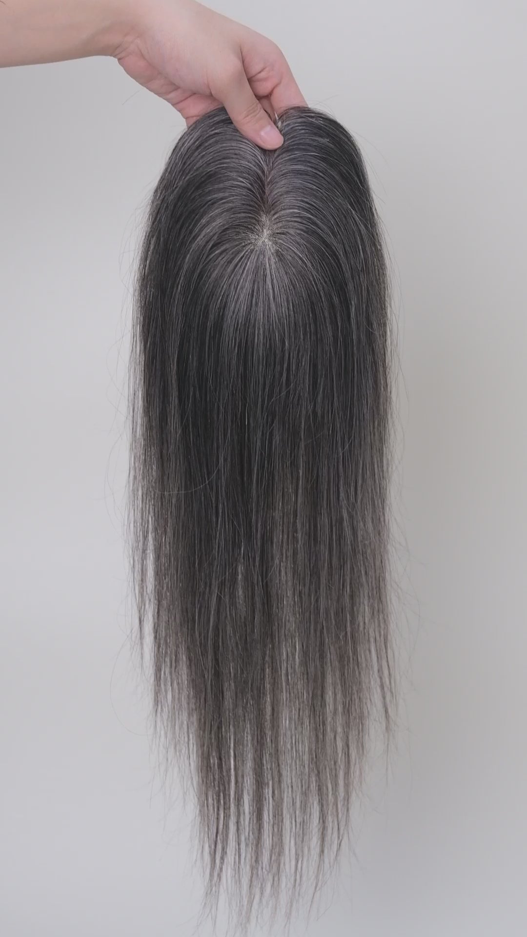 SilkCraft | 3×5″ Mono Top Hair Topper | Salt & Pepper Blend (40% White) | Brazilian Straight | 12″-18″