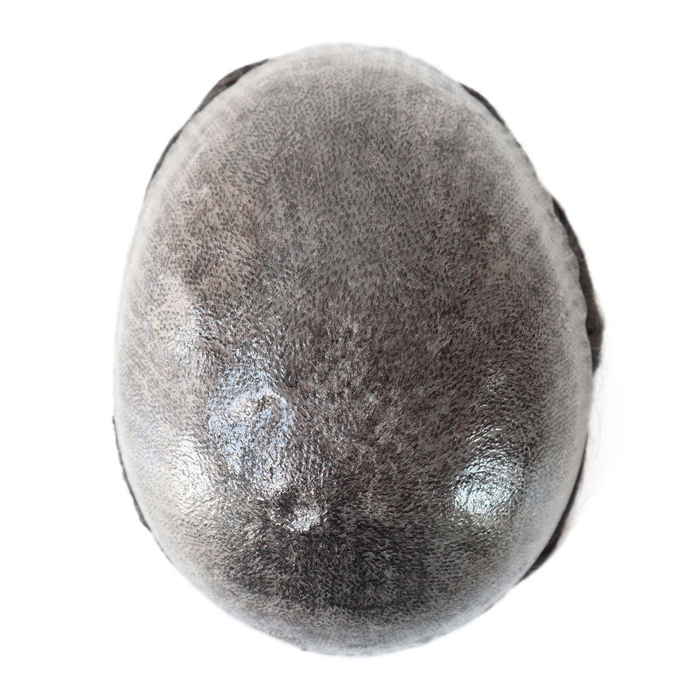 SilkCraftWigs ISKIN | 8″x10″ Skin Base Hair System for Men | Salt & Pepper Dark Brown (#1B10) | 100% Hand-Tied